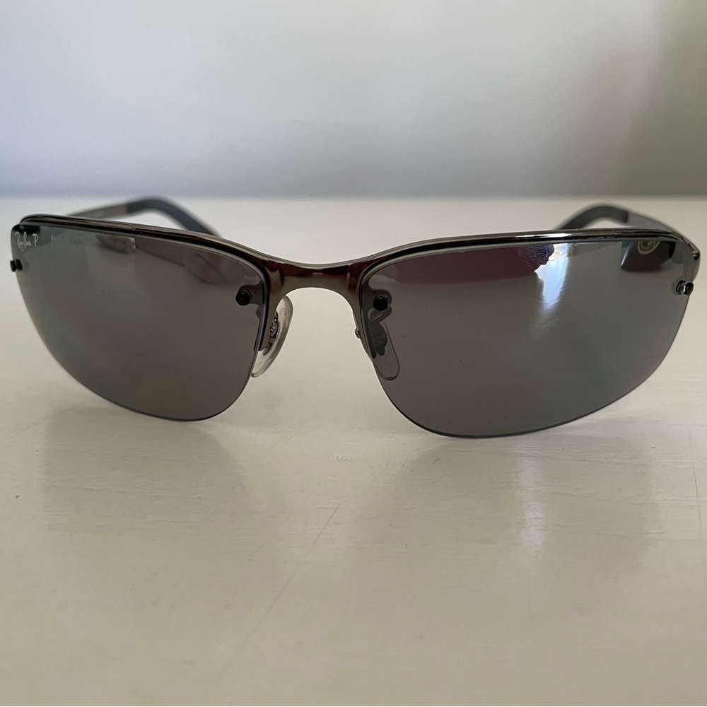 Ray-Ban Mirrored Polarized Sunglasses RB 3239 004/82 Gunmetal HalfRim Italy 58mm